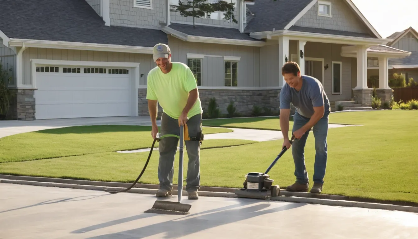 Freshly poured concrete driveway in front of a suburban home near Lorain