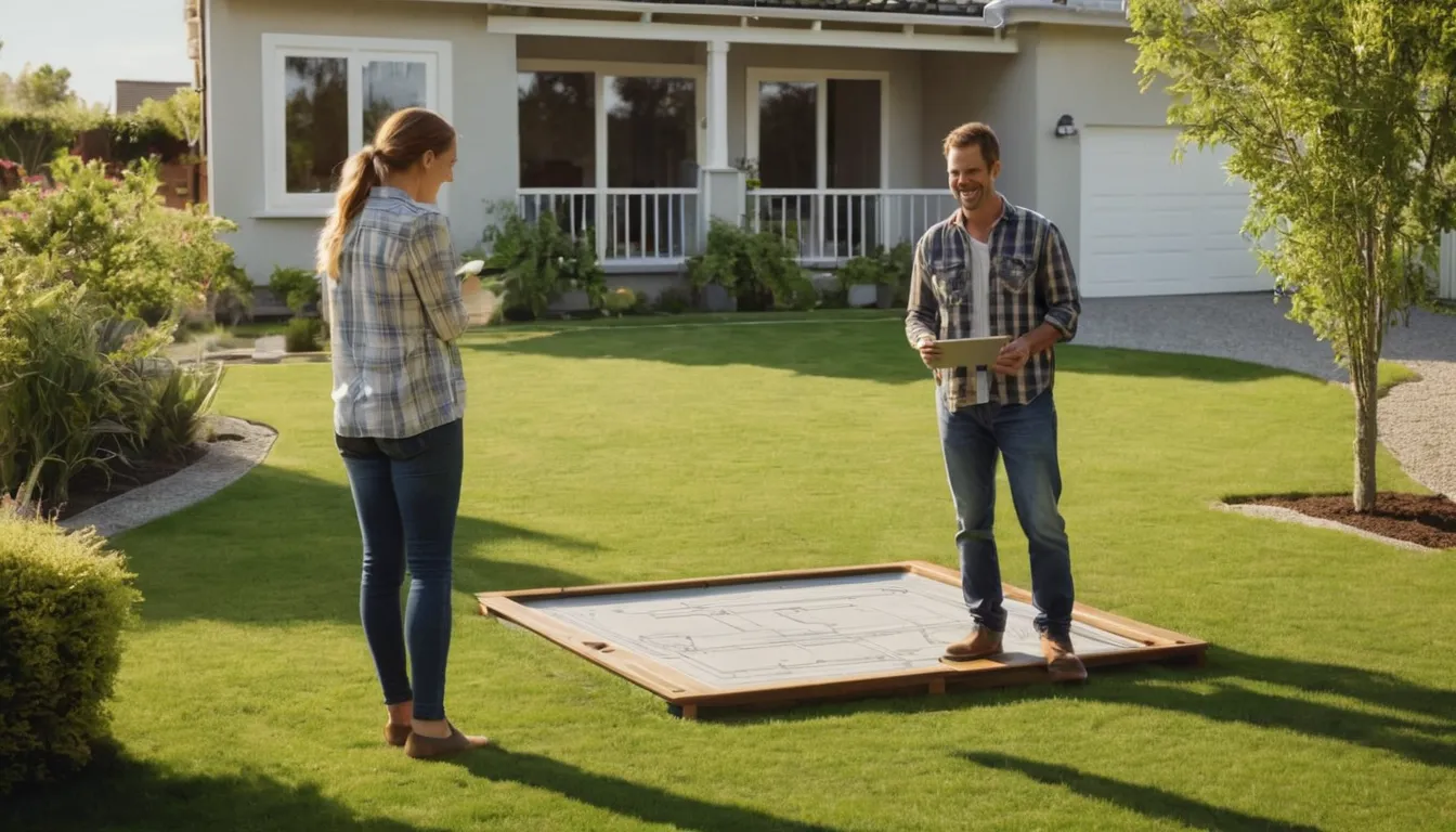 A homeowner reviewing a concrete patio plan with a local provider